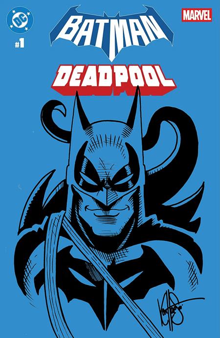 DF DC/MARVEL BATMAN/DEADPOOL #1 BLANK VARIANT SIGNED AND REMARKED BY KEN HAESER WITH A DEADBAT SKETCH - #1