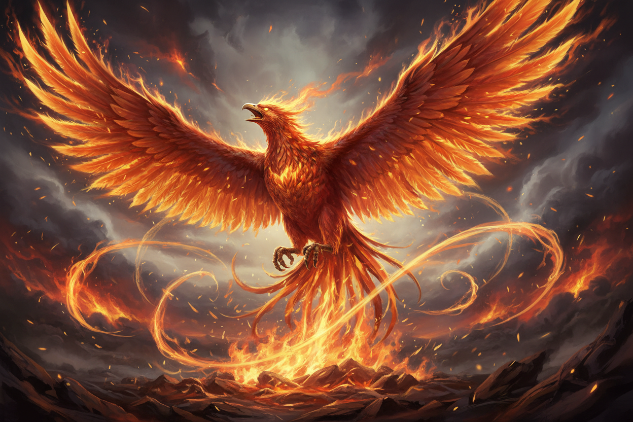 Phoenix bird rising from the ashes